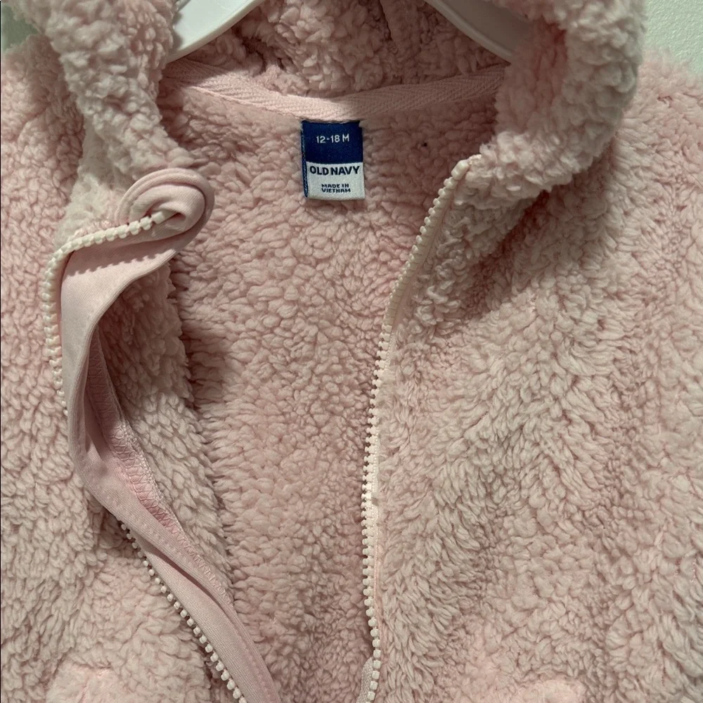 Old Navy Light Pink Sherpa Hooded Zip-Up Jacket With Ear Hood